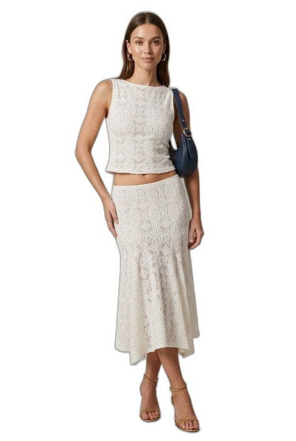 Effortless Cream Lace Two Piece Set for Women with Tiered Casual Style