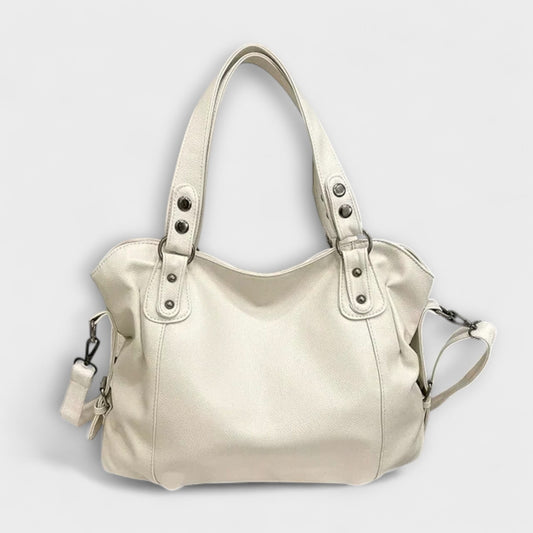Effortless Cream Leather Shoulder Bag for Women with Casual Style
