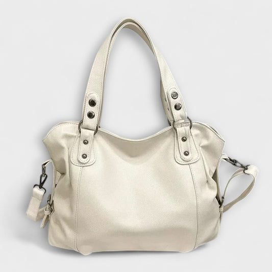 Effortless Cream Leather Shoulder Bag for Women with Hobo Casual Style