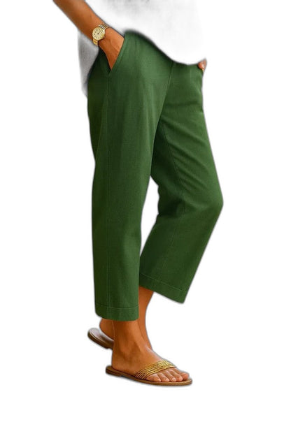 Effortless Cream Linen Pants for Women with High Waisted Cropped Pockets Casual Style