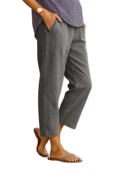Effortless Cream Linen Pants for Women with High Waisted Cropped Pockets Casual Style
