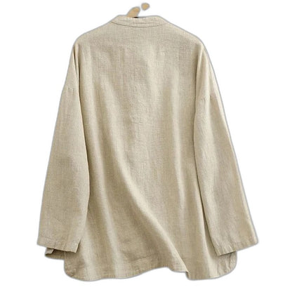 Effortless Cream Linen Shirt for Women with Collared Long Sleeve Oversized Casual Style