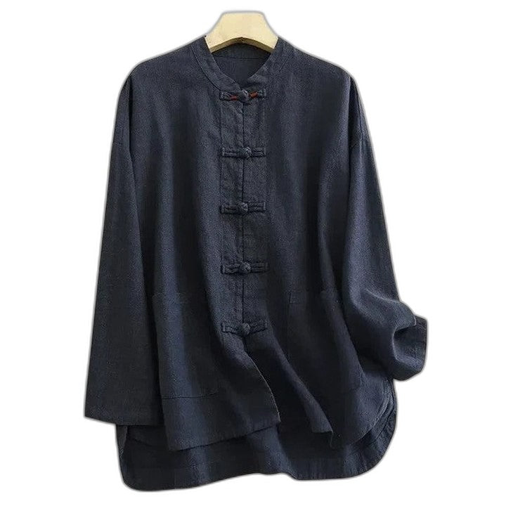 Effortless Cream Linen Shirt for Women with Collared Long Sleeve Oversized Casual Style