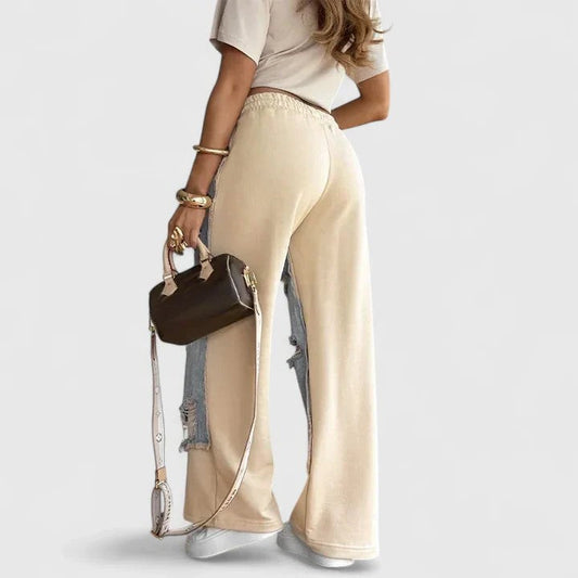 Effortless Cream Satin Wide Leg Pants for Women with High Waisted Casual Style