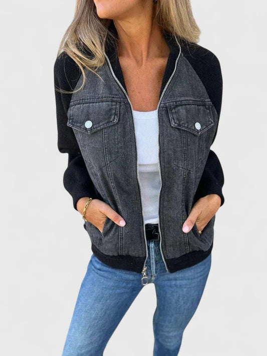 Effortless Denim Jacket for Women with Collared Long Sleeve Button Front Pockets Casual Style