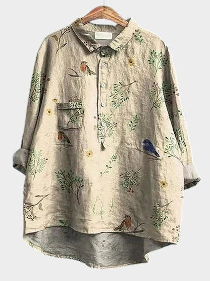 Effortless Floral Blouse for Women with Collared Elbow Sleeve Button Front Flowing Casual Style