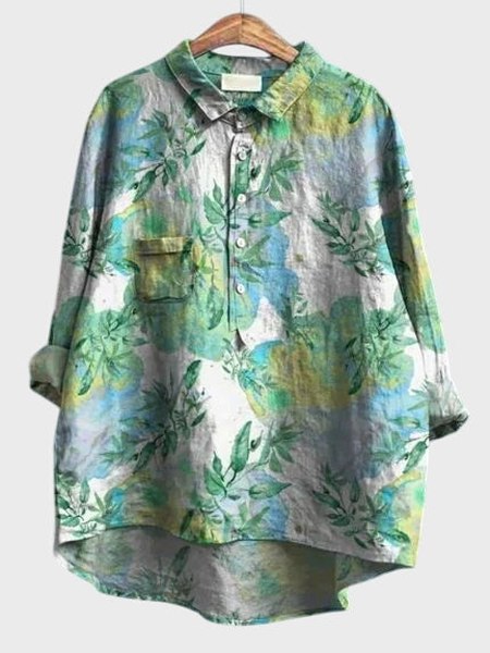 Effortless Floral Blouse for Women with Collared Elbow Sleeve Button Front Flowing Casual Style