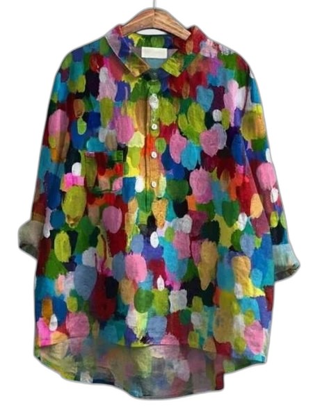 Effortless Floral Blouse for Women with Collared Elbow Sleeve Button Front Flowing Casual Style