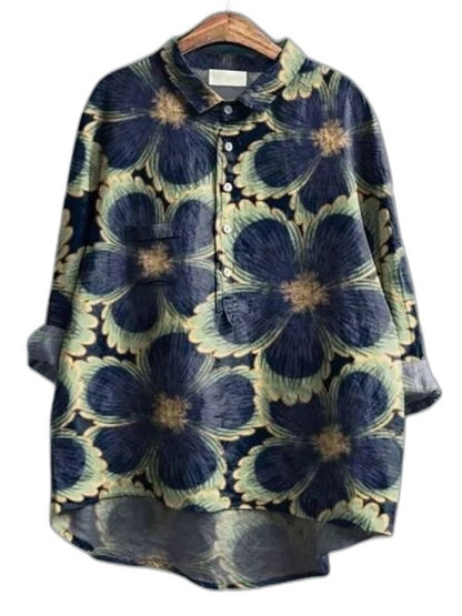 Effortless Floral Blouse for Women with Collared Elbow Sleeve Button Front Flowing Casual Style
