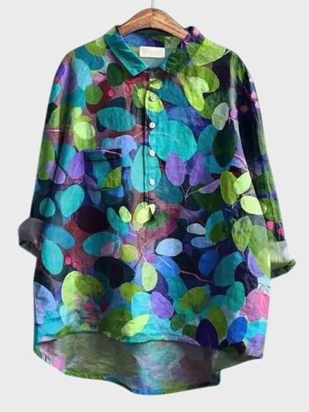Effortless Floral Blouse for Women with Collared Elbow Sleeve Button Front Flowing Casual Style