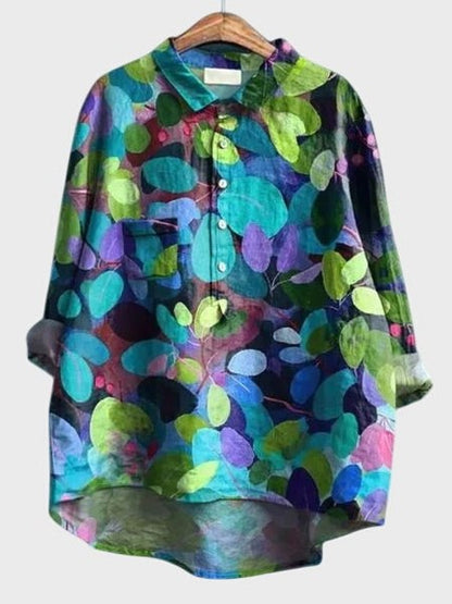 Effortless Floral Blouse for Women with Collared Elbow Sleeve Button Front Flowing Casual Style