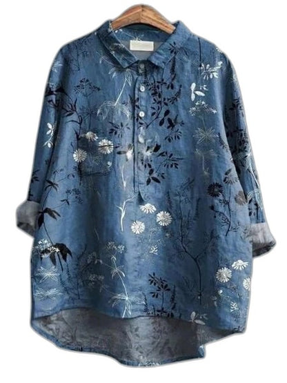 Effortless Floral Blouse for Women with Collared Elbow Sleeve Button Front Flowing Casual Style
