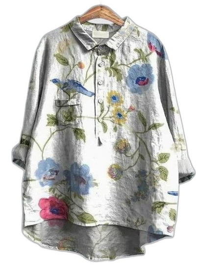 Effortless Floral Blouse for Women with Collared Elbow Sleeve Button Front Flowing Casual Style