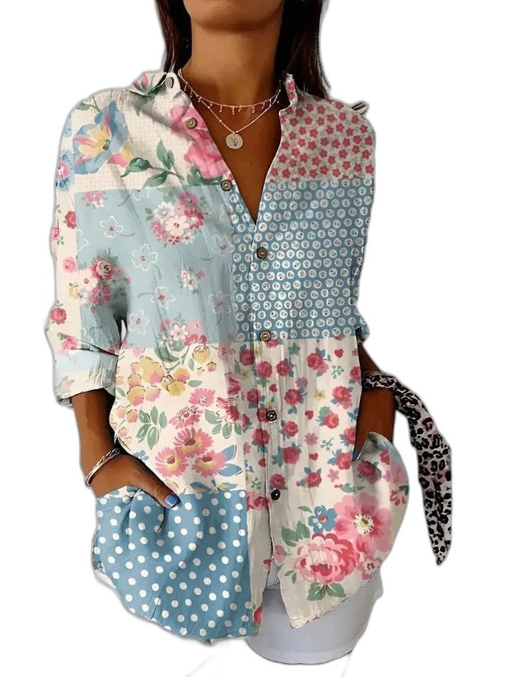 Effortless Floral Blouse for Women with Collared Long Sleeve Button Front Casual Style