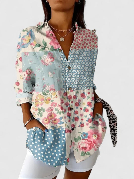 Effortless Floral Blouse for Women with Collared Long Sleeve Button Front Casual Style