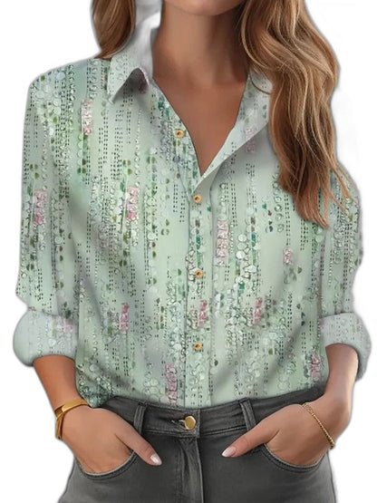 Effortless Floral Blouse for Women with Collared Long Sleeve Button Front Casual Style