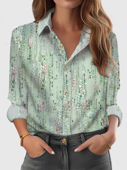 Effortless Floral Blouse for Women with Collared Long Sleeve Button Front Casual Style