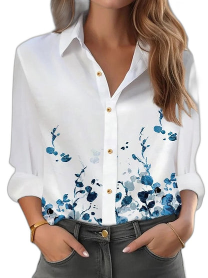 Effortless Floral Blouse for Women with Collared Long Sleeve Button Front Casual Style
