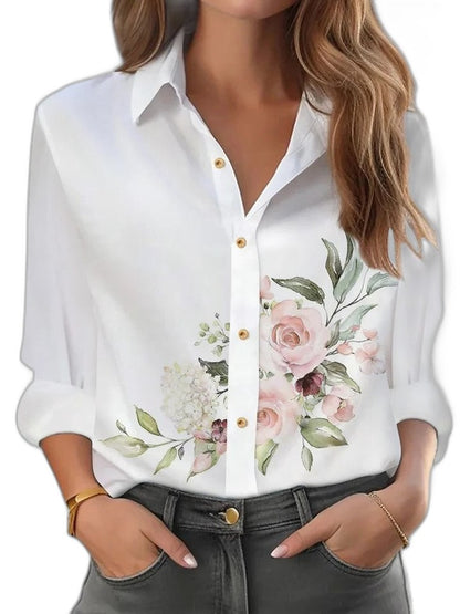 Effortless Floral Blouse for Women with Collared Long Sleeve Button Front Casual Style