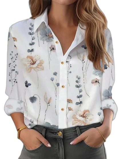 Effortless Floral Blouse for Women with Collared Long Sleeve Button Front Casual Style