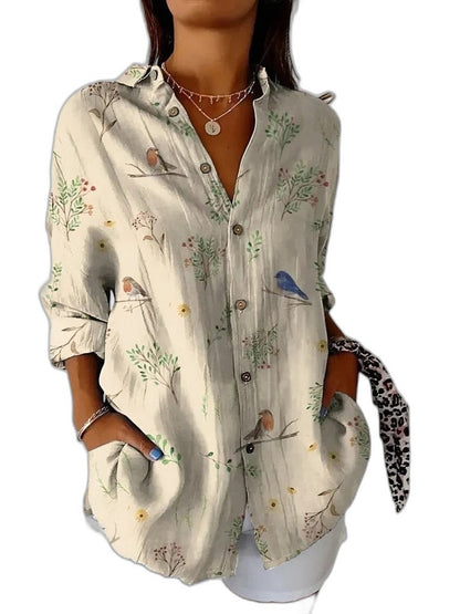 Effortless Floral Blouse for Women with Collared Long Sleeve Button Front Casual Style