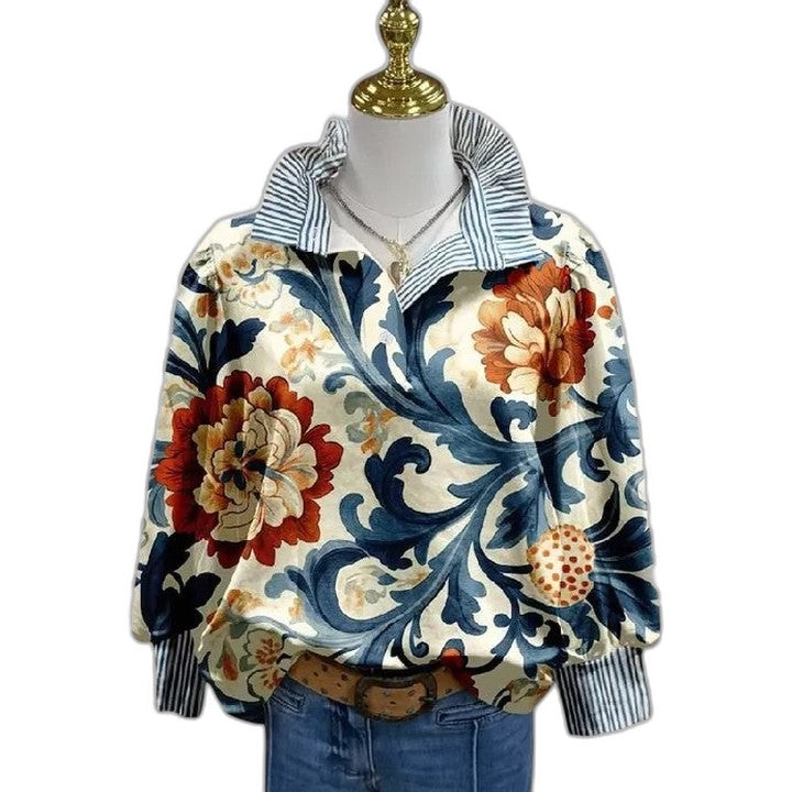 Effortless Floral Blouse for Women with Collared Long Sleeve Button Front Casual Style
