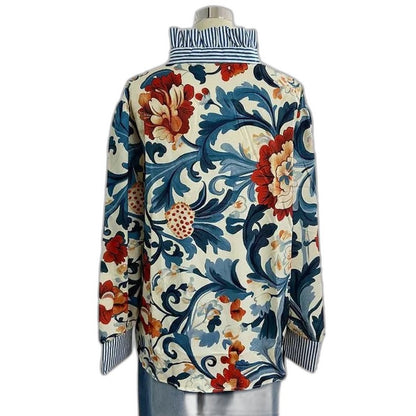 Effortless Floral Blouse for Women with Collared Long Sleeve Button Front Casual Style