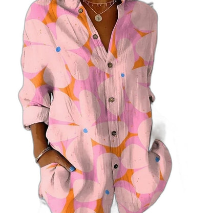 Effortless Floral Blouse for Women with Collared Long Sleeve Button Front Casual Style