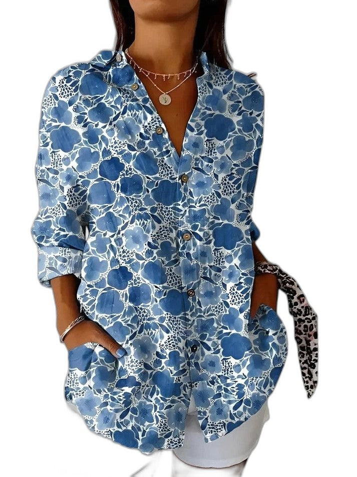 Effortless Floral Blouse for Women with Collared Long Sleeve Button Front Casual Style