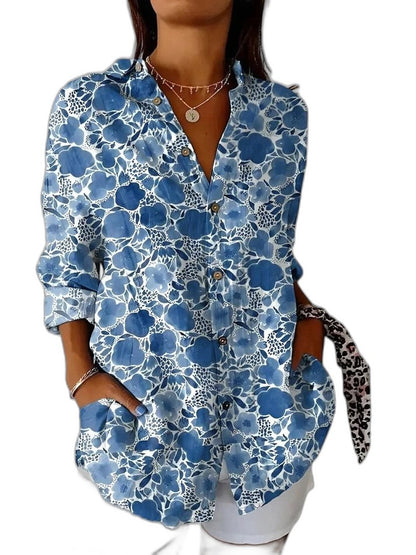 Effortless Floral Blouse for Women with Collared Long Sleeve Button Front Casual Style