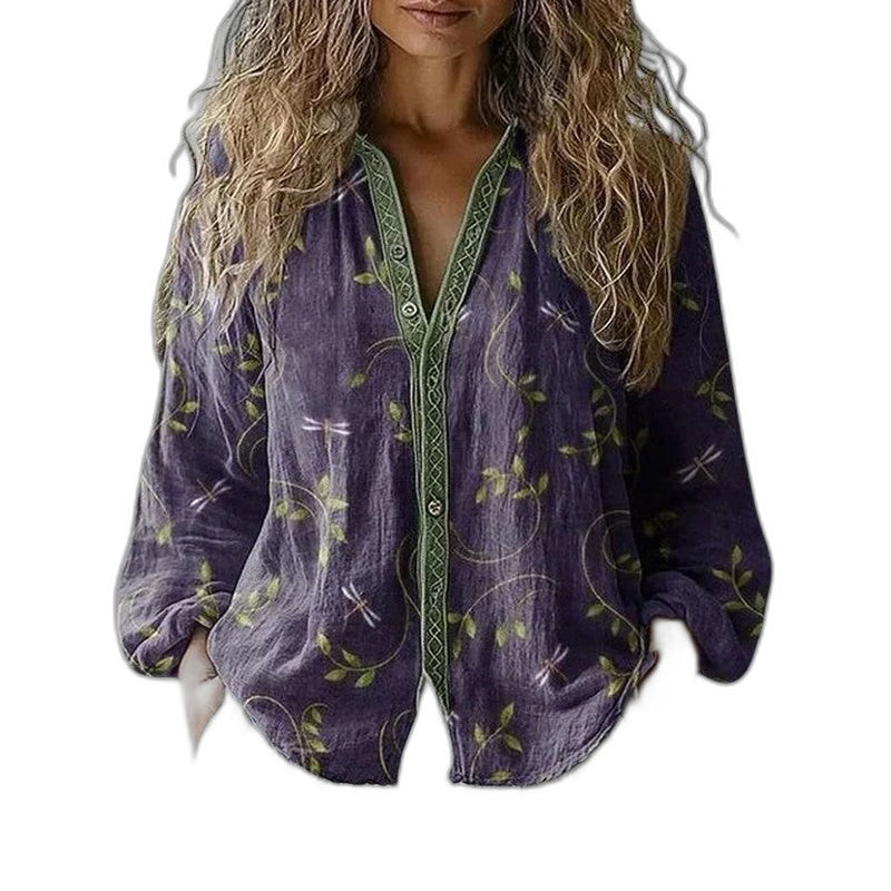 Effortless Floral Blouse for Women with Collared Long Sleeve Button Front Flowing Casual Style