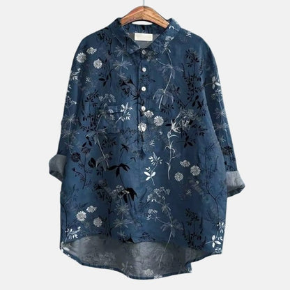 Effortless Floral Blouse for Women with Collared Long Sleeve Button Front Flowing Casual Style