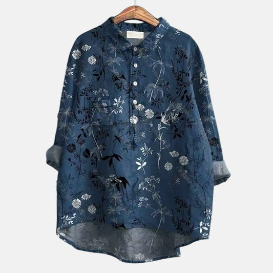 Effortless Floral Blouse for Women with Collared Long Sleeve Button Front Flowing Casual Style