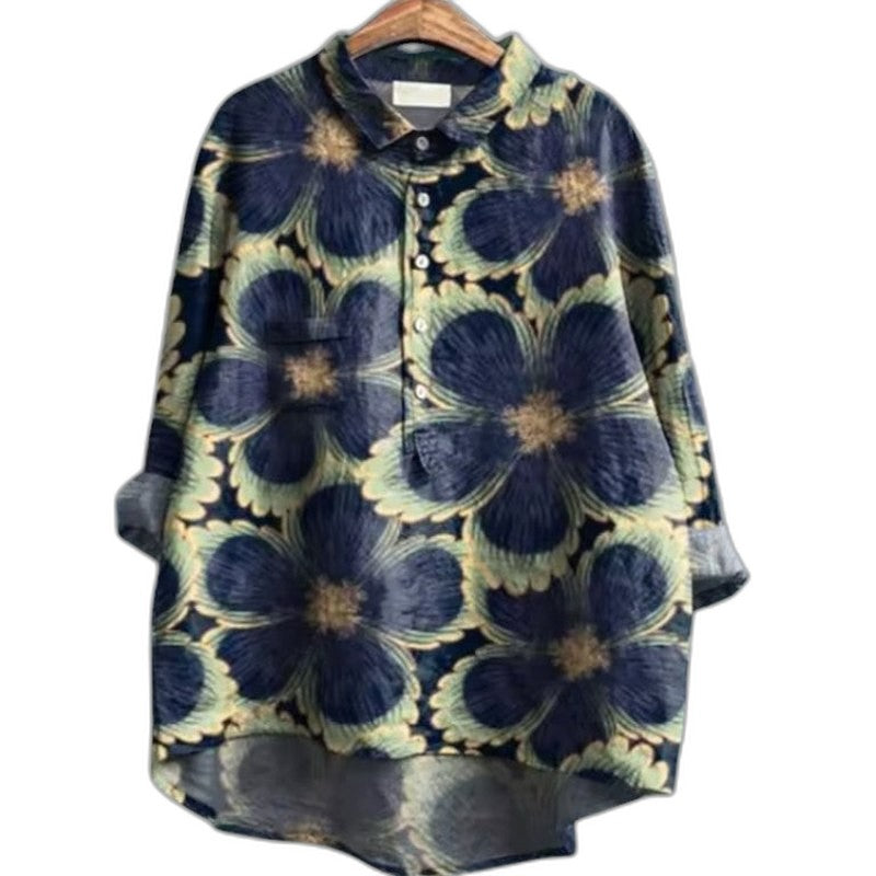 Effortless Floral Blouse for Women with Collared Long Sleeve Button Front Flowing Casual Style