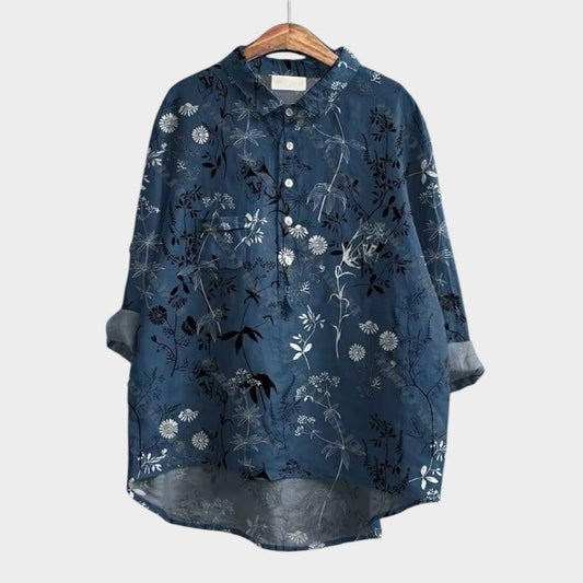Effortless Floral Blouse for Women with Collared Long Sleeve Button Front Flowing Casual Style