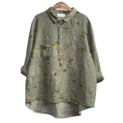 Effortless Floral Blouse for Women with Collared Long Sleeve Button Front Flowing Casual Style