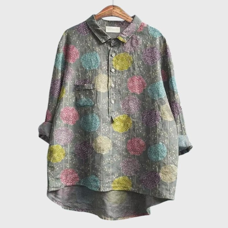 Effortless Floral Blouse for Women with Collared Long Sleeve Button Front Flowing Casual Style