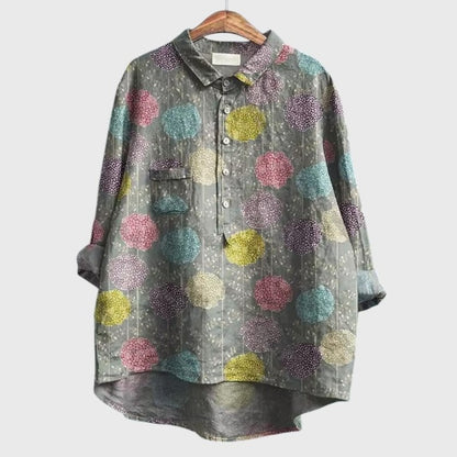 Effortless Floral Blouse for Women with Collared Long Sleeve Button Front Flowing Casual Style