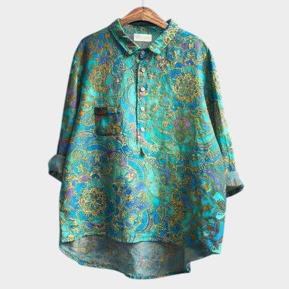 Effortless Floral Blouse for Women with Collared Long Sleeve Button Front Flowing Casual Style