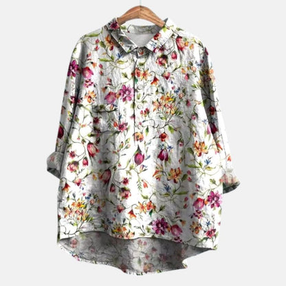 Effortless Floral Blouse for Women with Collared Long Sleeve Button Front Flowing Casual Style