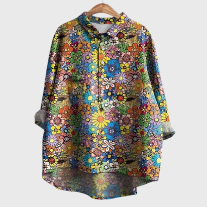 Effortless Floral Blouse for Women with Collared Long Sleeve Button Front Flowing Casual Style