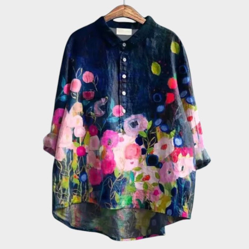 Effortless Floral Blouse for Women with Collared Long Sleeve Button Front Flowing Casual Style