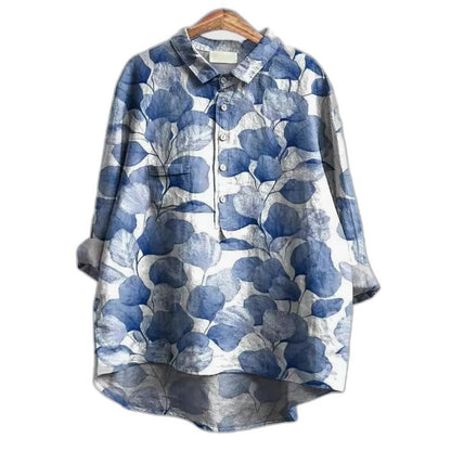 Effortless Floral Blouse for Women with Collared Long Sleeve Button Front Oversized Casual Style
