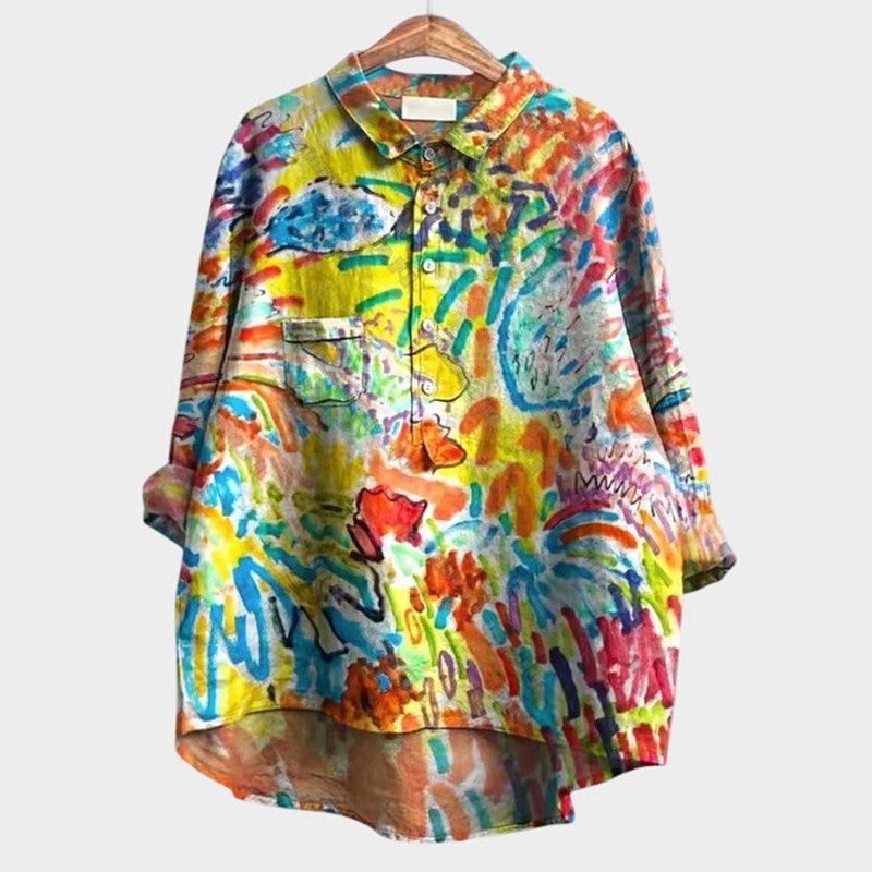 Effortless Floral Blouse for Women with Collared Long Sleeve Button Front Oversized Casual Style