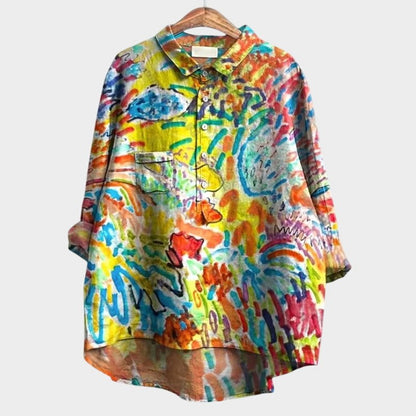 Effortless Floral Blouse for Women with Collared Long Sleeve Button Front Oversized Casual Style