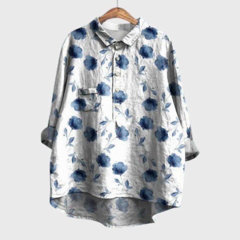 Effortless Floral Blouse for Women with Collared Long Sleeve Button Front Oversized Casual Style