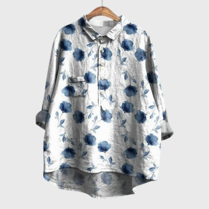 Effortless Floral Blouse for Women with Collared Long Sleeve Button Front Oversized Casual Style