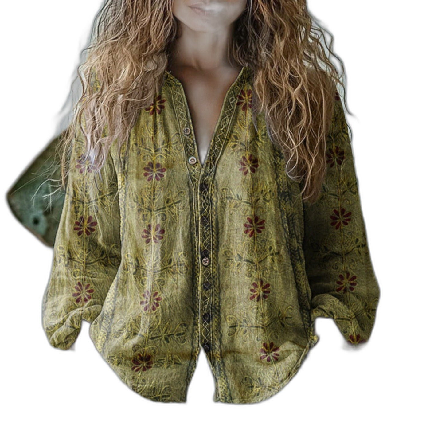 Effortless Floral Blouse for Women with Collared Long Sleeve Button Front Oversized Casual Style