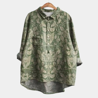 Effortless Floral Blouse for Women with Collared Long Sleeve Button Front Oversized Casual Style