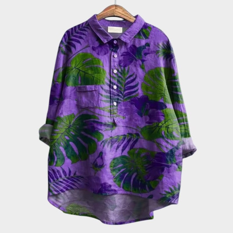 Effortless Floral Blouse for Women with Collared Long Sleeve Button Front Oversized Casual Style